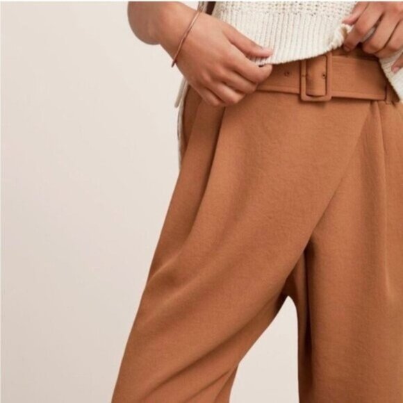 ARITIZIA Wilfred Messaux Crossover Pant Trousers in Camel Women's Size XS Flowy - Picture 2 of 16